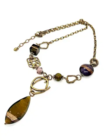 [ 이탈리아제 ] 베네치안 유리 골드 롱 목걸이 인증서 포함