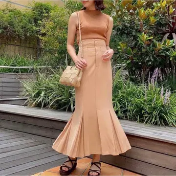 COCODEAL 베이지 머메이드 스커트 롱 기장