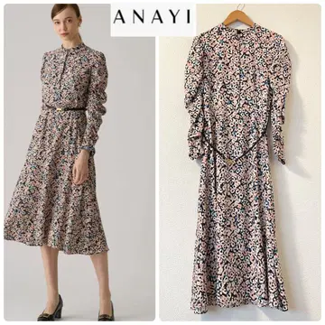 아나이 38 레오파드 플라워 프린트 절개 원피스