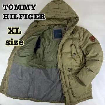 [ 컨디션 최상 ] 타미힐피거 다운 자켓 와펜 세탁 가능 후드 카키