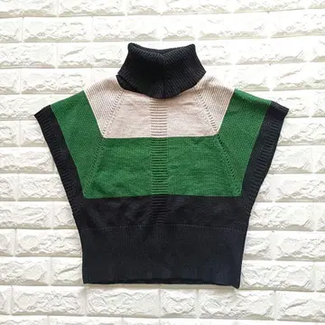 컬러 블록 터틀넥 니트 베스트 반팔 풀오버 레이어드