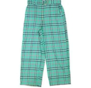 galaxxxy 벨트 포함 파스텔 체크 팬츠 블루 몽환룩 와이드