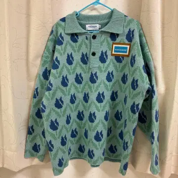 [레어] AONE STUDIOS 꽃무늬 튤립 파랑 니트 스웨터 XL