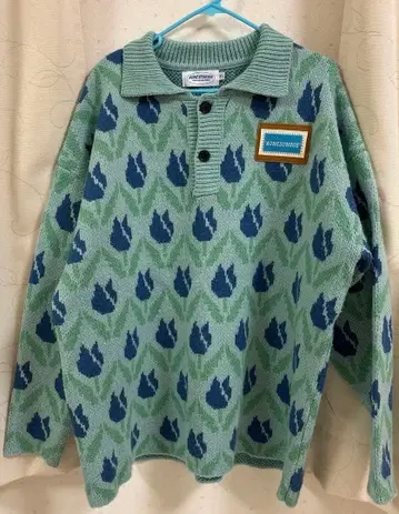 [레어] AONE STUDIOS 꽃무늬 튤립 파랑 니트 스웨터 XL