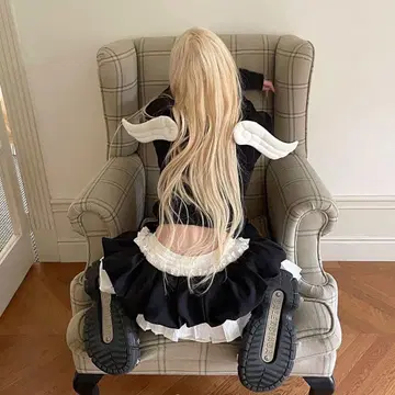 y2k 헤이세이 갸루 천사의 날개 자켓 블랙 티셔츠 00s 캐주얼