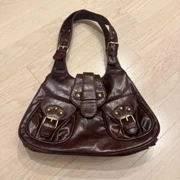 새상품급 y2k 다크 브라운 가죽 핸드백 여성용