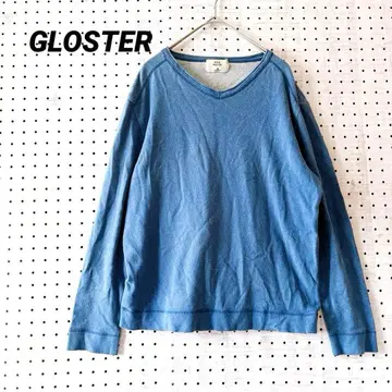 글로스터 V넥 긴팔 티셔츠 (M) 톤 다운 블루 코튼 린넨 블렌드