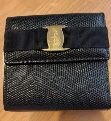 [ 감정필 ] 페라가모 바라 3단 폴더형 지갑 리자드형 가죽 블랙