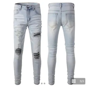 라이트 블루 데미지 스키니 청바지