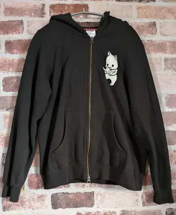 큔 QUNE 후드 맨투맨 집업 M 사이즈 블랙 속기모