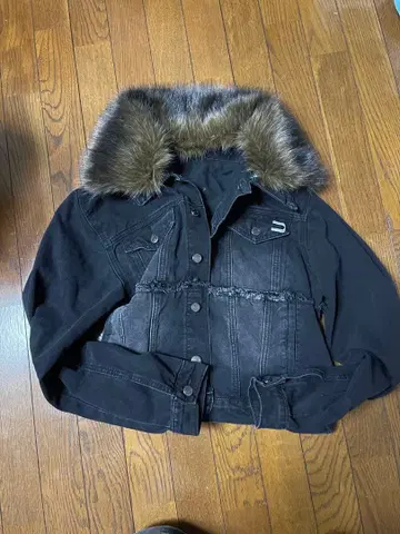 [크롭 기장] 퍼 블랙 데님 자켓 y2k