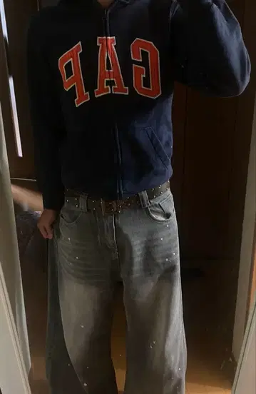 GAP 네이비 로고 후드티 M