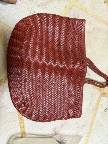 빨간색 뜨개질 토트백 소가죽 천연 가죽