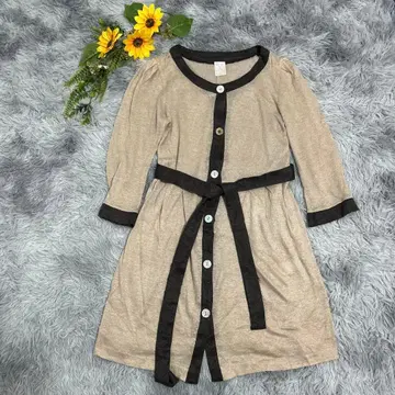 PUPULA 버튼 긴팔 얇은 소재 원피스 벨트 포함 베이지 38 M