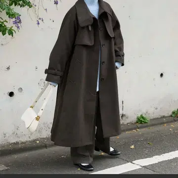 FREAK'S STORE 울 하이넥 롱 코트 브라운 프리