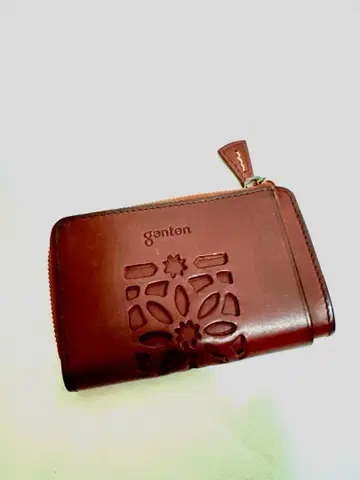 genten 접이식 지갑 컷워크 카멜