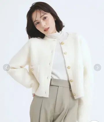 아뉴앙스 anuans 노카라 니트 자켓 가디건 아이보리