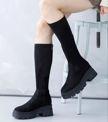 통굽 탱크 밑창 롱 부츠