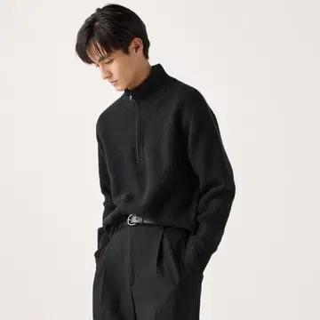 [ 새상품 ] 유니클로 수플레얀 하프 지퍼 스웨터 니트 블랙 L