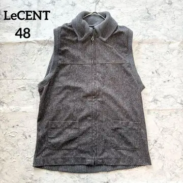 [ LeCENT ] 헤링본 카라 부착 이소재 니트 베스트 집업 48
