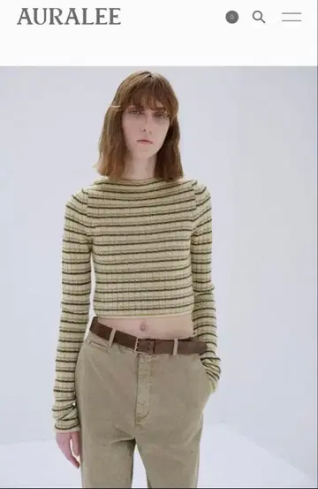 신상/미착용 AURALEE 베이지 스트라이프 크롭 니트