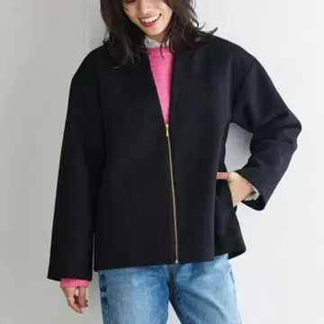 멜톤 V넥 노카라 숏코트