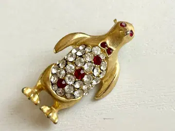 펭귄 클리어 레드 큐빅 사랑스러운 penguin 핑 브로치