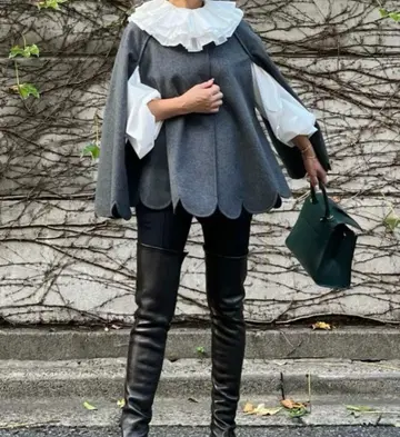 시뉴 스캘럽 판초 코트