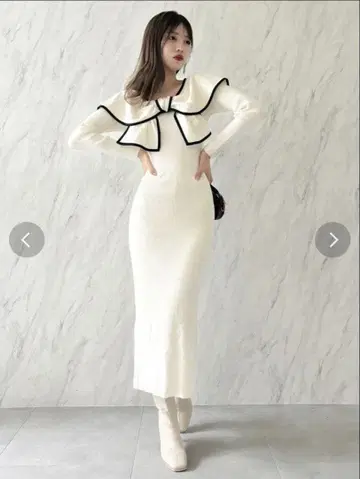 파이핑 리본 니트 원피스 dazzlin 화이트