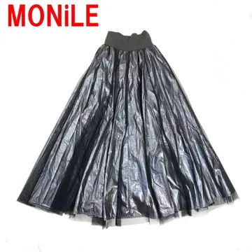 A7195 모니레 롱 스커트 튤 허리밴딩 블랙 그레이 M 상당