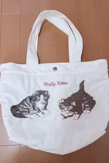 미사용 핑크하우스 제작 고양이 자수 플리스 백