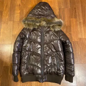 y2k 퍼 다운 자켓 짧은 기장 헤이세이 갸루 오빠계 광택 브라운