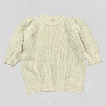 Mila Owen 퍼프 슬리브 5부 소매 니트 코튼 린넨 아이보리 S