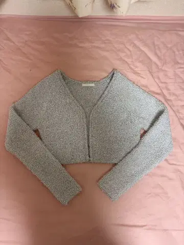미사용 라메 믹스 니트 크롭 가디건 그레이