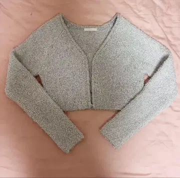 미사용 라메 믹스 니트 크롭 가디건 그레이