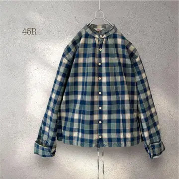 45R 코튼 밴드 카라 셔츠 인디고 염색