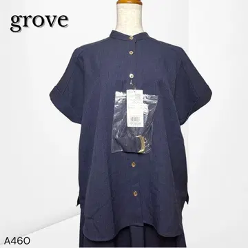 [그로브] 밴드 카라 반팔 블라우스 네이비 LL 새상품 출퇴근 외출