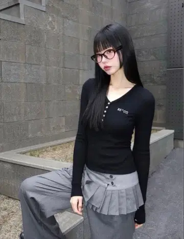 ason 아즈온 블랙 긴팔 티셔츠