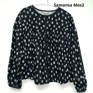 Samansa Mos2 BOOK 프린트 배색 블라우스
