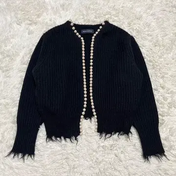 컨디션 최상 매디슨 블루 가디건 펄 데미지 가공 프린지 울