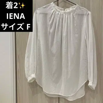 새상품급 IENA 코튼 쉬폰 도비 셔링 블라우스 F 화이트
