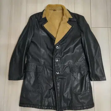 가죽 체스터 코트 네이비 소가죽 양모