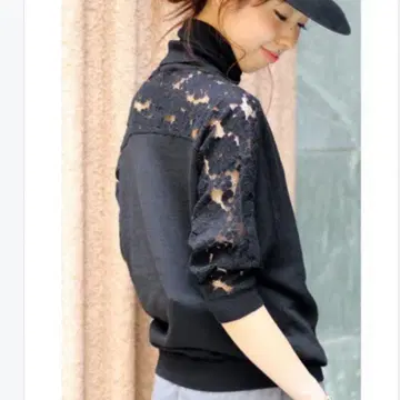 Spick & Span [ L'eclair ] 레이스 콤비 하이넥 풀오버