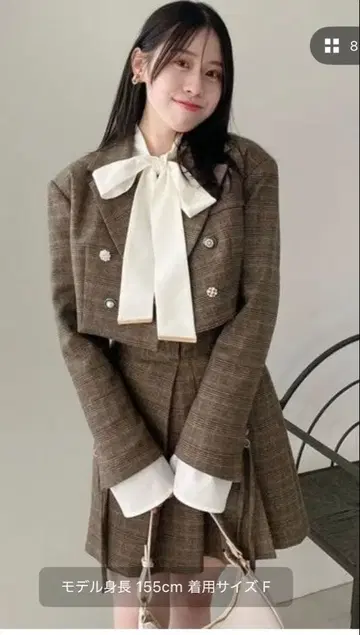 [ 셋업 ] dazzlin 테일러드 숏 자켓 + 스커트 브라운