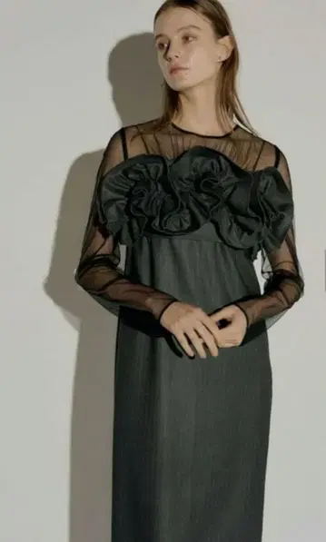 LE'RURE Wavy frill bustier stripe dress