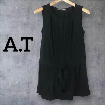 A.T 에이티 블랙 슬리브리스 원피스 튜닉 허리 리본