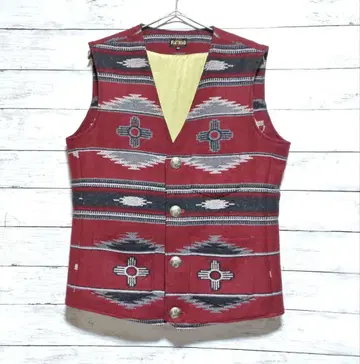 플랫 헤드 네이비 버튼 네이티브 무늬 베스트 40