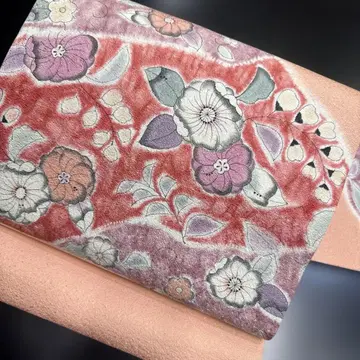 11-56 나고야 오비 구촌 새상품급 순수 실크 기모노 나고야 오비 꽃