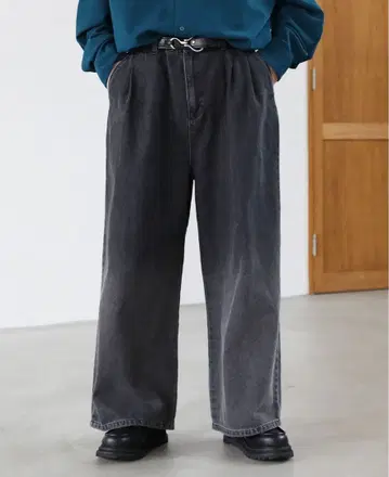 ETELIO 그라데이션 와이드 배기 데님 팬츠 M 블랙