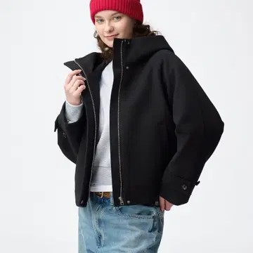 GU 코지 멜톤 숏 후디 코트